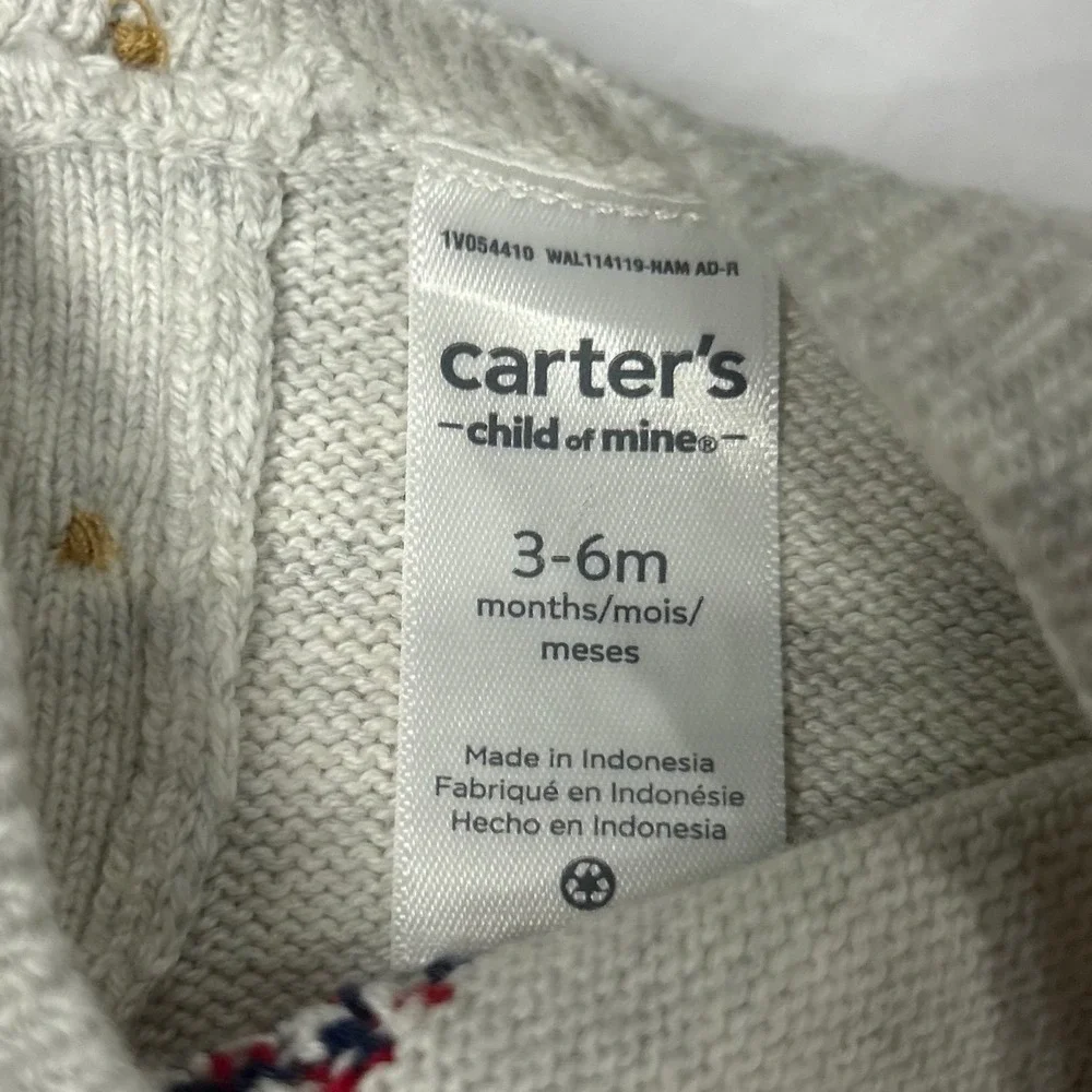 Carters Child of Mine Baby 3-6M Gray Knit American Flag Sweater Romper